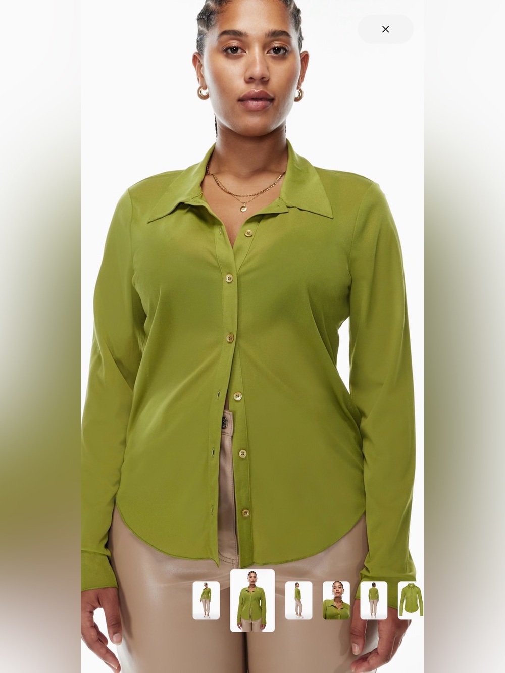 Aritzia Wilfred Sheer Blouse, Medium, Green Button Up